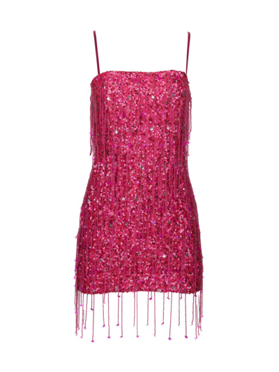 Shop Retroféte Women's Heather Sequin Star Fringe Dress In Fuchsia
