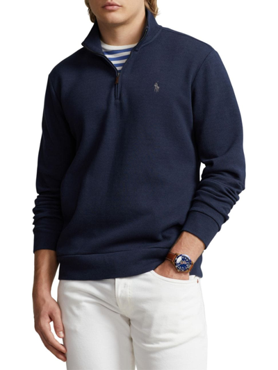 Shop Polo Ralph Lauren Men's Cotton-blend Quarter-zip Sweatshirt In Aviator Navy