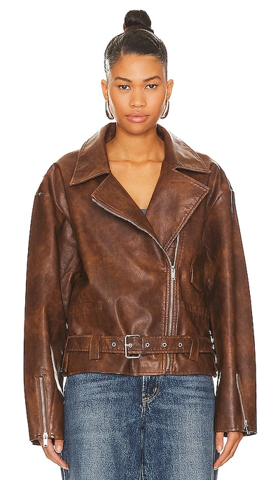 Superdown Lana Faux Leather Jacket In Brown