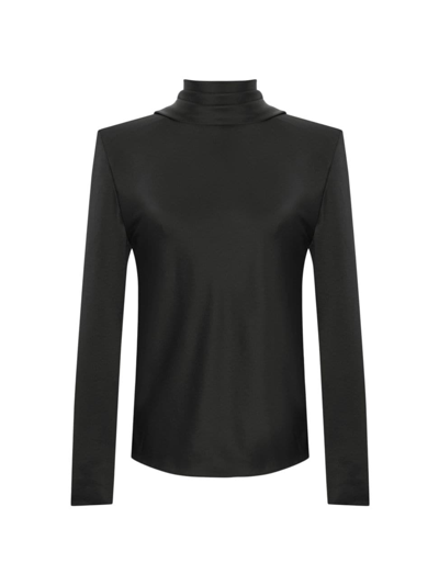 Shop Saint Laurent Women's Cowl-back Blouse In Silk Satin In Black