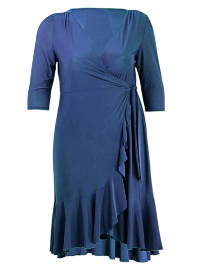 Shop Kiyonna Women's Whimsy Flounce Wrap Midi-dress In Slate Blue