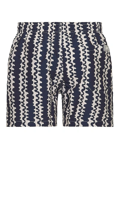 Oas Blue Scribble Relaxed Fit Swim Trunks In Blue
