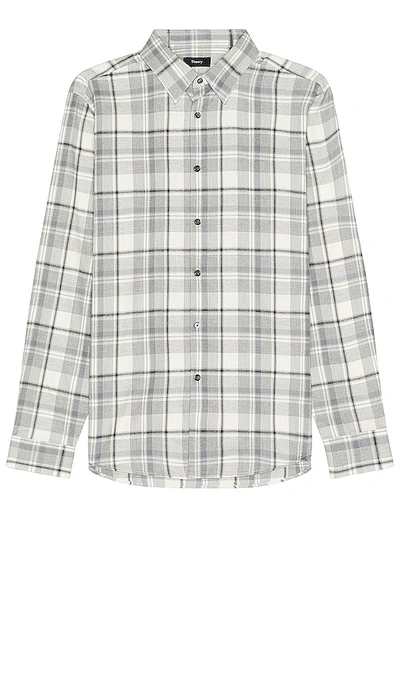 Shop Theory Irving Medium Plaid Woven Shirt In Ivory Multi