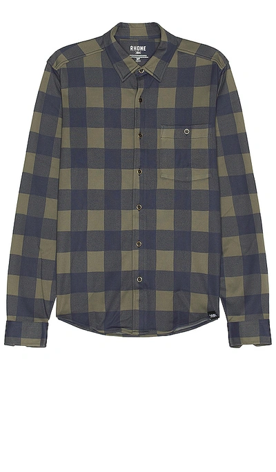 Shop Rhone Hardy Flannel Shirt In Lichen Green Buffalo Check