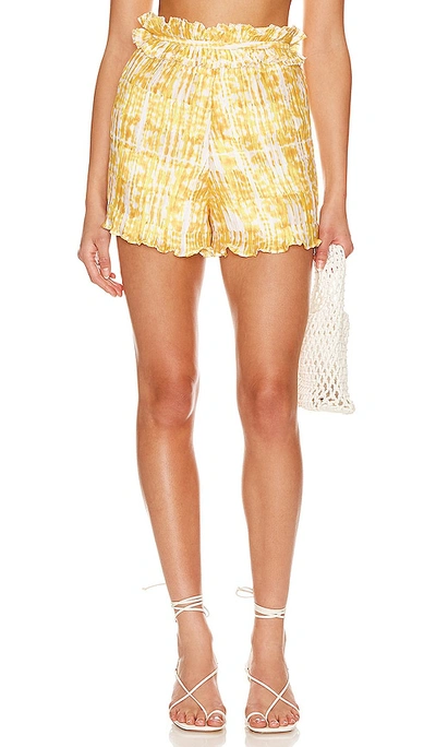 Shop Amur Lux High Waisted Pleated Short In Yellow Ikat