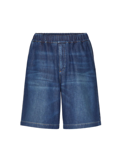 Shop Valentino Men's Denim Chambray Bermuda Shorts