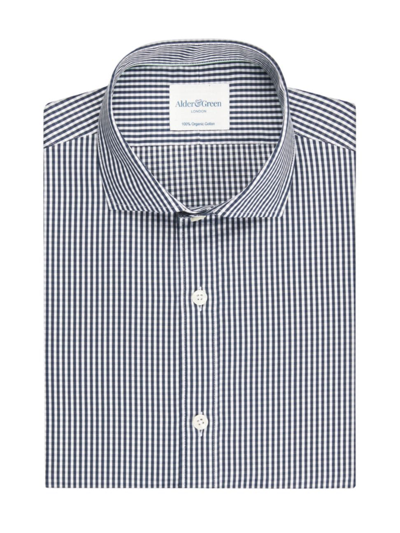 Shop Alder & Green Men's Cotton Twill Slim-fit Shirt In Navy Gingham