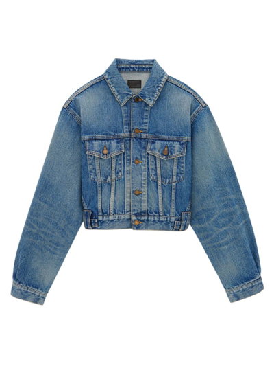 Shop Saint Laurent Women's 80s Jacket In Vintage Denim In Japan Vintage Blue