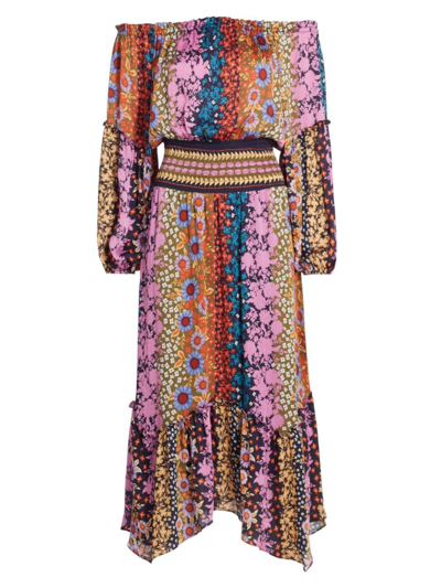 Shop Ramy Brook Women's Danna Floral Off-the-shoulder Midi-dress In Multicolor Boho
