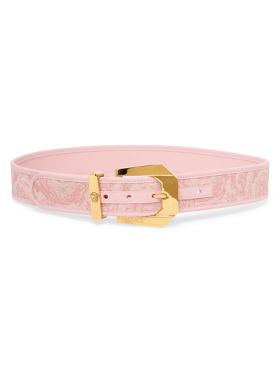 Shop Versace Women's Barocco Jacquard Belt In English Rose