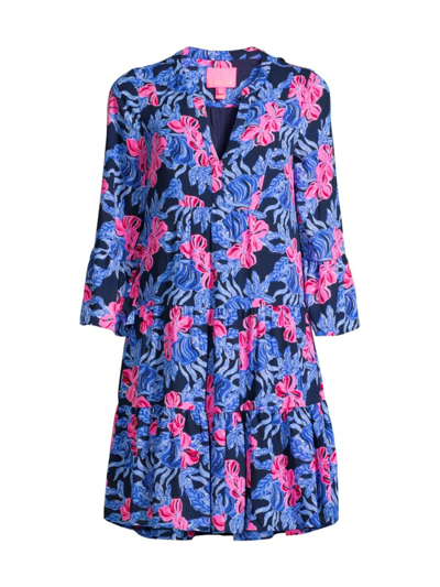 Shop Lilly Pulitzer Women's Gabriel Floral Tiered Minidress In Low Tide Navy
