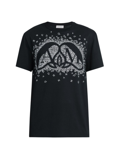 Shop Alexander Mcqueen Men's Cotton Crewneck T-shirt In Black White