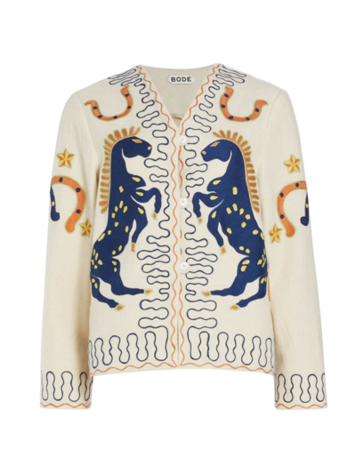 Shop Bode Women's Winter Stallion Embroidered Wool Jacket In Cream Multi