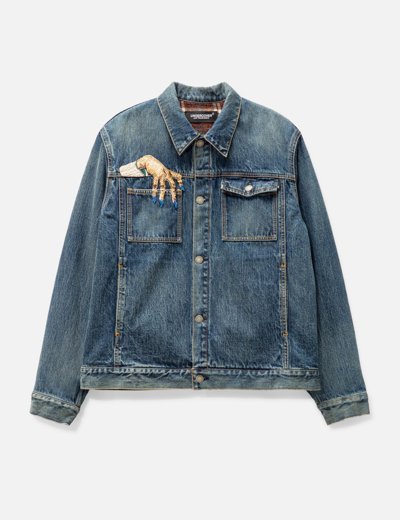 Shop Undercover Embellished D-hand Denim Jacket In Blue