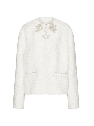 Shop Valentino Women's Embroidered Glaze Tweed Jacket In Ivory Silver