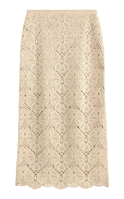 Shop By Malene Birger Crocheted Cotton Midi Skirt In Off-white