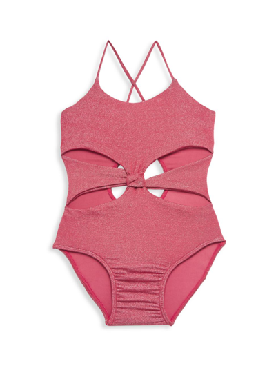 Shop Little Peixoto Little Girl's Karla Cut-out One-piece Swimsuit In Sunset Coral Sparkle