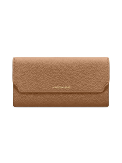 Shop Maison De Sabre Women's Long Leather Flap Wallet In Sandstone Lily