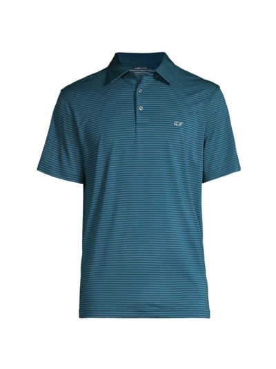 Shop Vineyard Vines Men's Bradley Striped Polo Shirt In Striped Blue Green