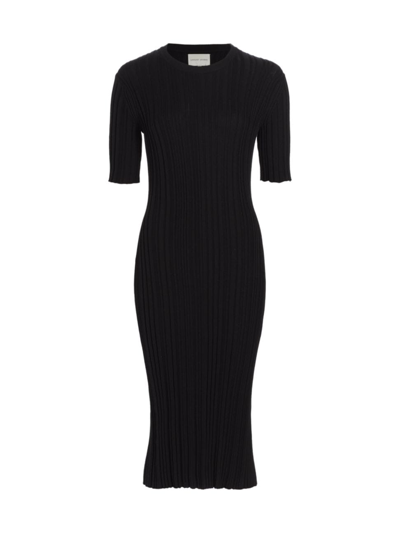 Shop Loulou Studio Women's Elea Silk-blend Rib-knit Midi-dress In Black