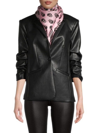 Shop Alexander Mcqueen Women's Biker Skull Silk Scarf In Pale Pink Black