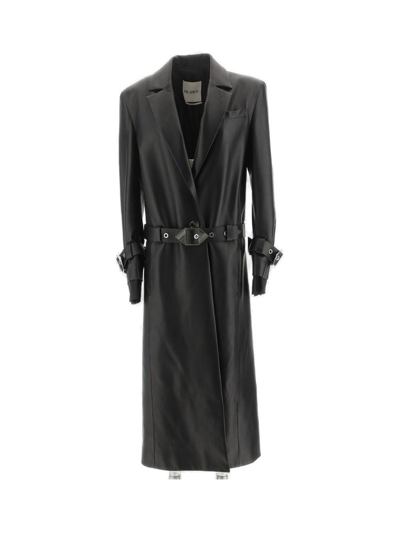 Shop Attico The  Logo Buckled Leather Trench Coat In Black