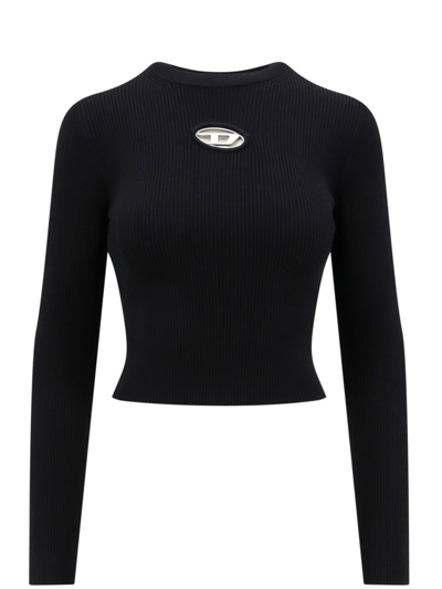 Shop Diesel M Valary Logo Plaque Cropped Ribbed Top In Black