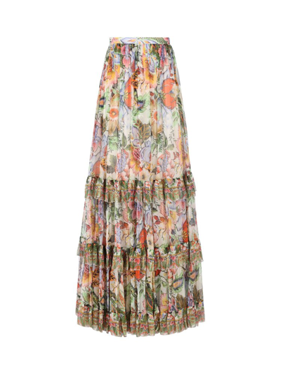 Shop Etro Floral Printed Pleated Midi Skirt In Multi
