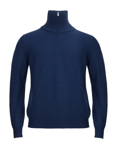 Shop Gran Sasso Blue Mock Turtleneck Wool Sweater