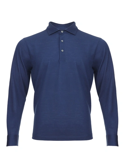 Shop Gran Sasso Blue Wool Long Sleeves Polo Sweater