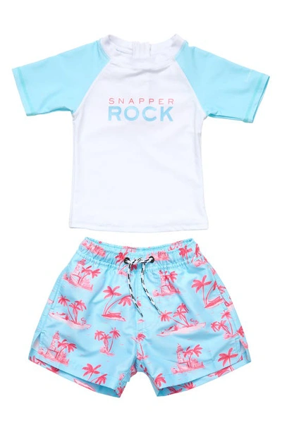 Snapper Rock Kids' Lighthouse Island Two-piece Rashguard Swimsuit In Blue