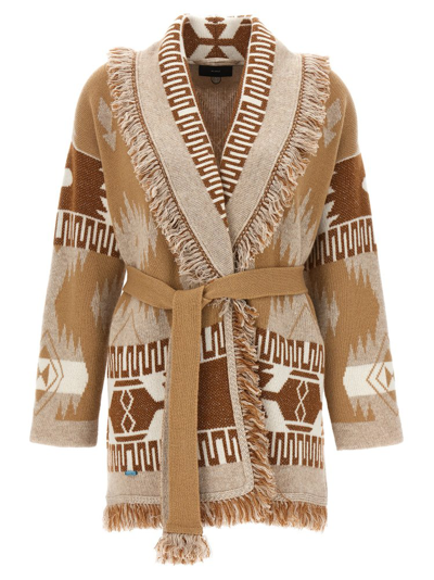 Shop Alanui Icon Jacquard Belted Knit Cardigan In Multi