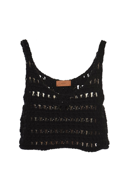 Shop Alanui Crochet Knit Cropped Top In Black
