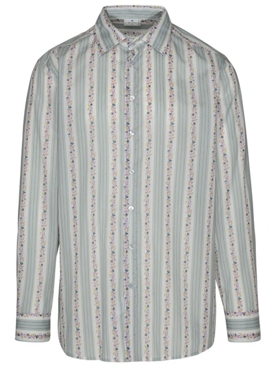 Shop Etro Rome Shirt In Teal Cotton In Blue