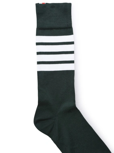 Shop Thom Browne Green Cotton Blend Sock In Black