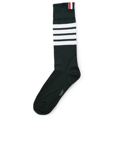 Shop Thom Browne Green Cotton Blend Sock In Black