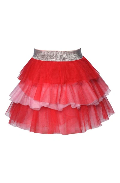 Shop Truly Me Tiered Colorblock Tulle Skirt In Red Multi