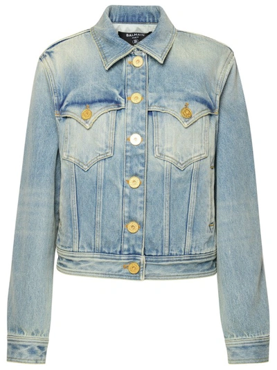 Shop Balmain Blue Cotton Jacket