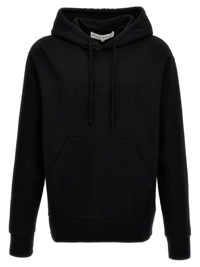 Shop Jw Anderson Logo Embroidered Drawstring Hoodie In Black