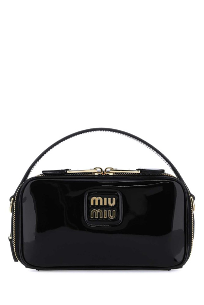 Shop Miu Miu Logo Plaque Tote Bag In Black