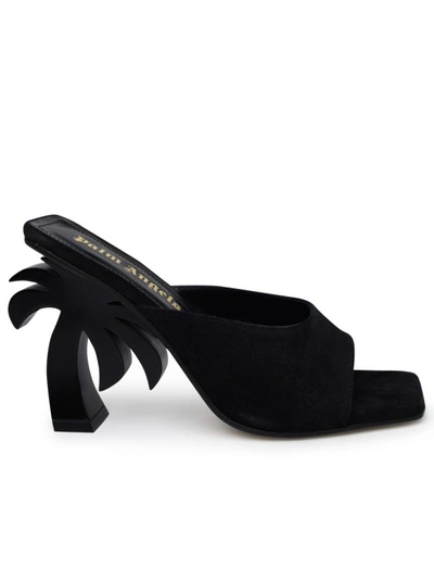 Shop Palm Angels Black Leather Slippers