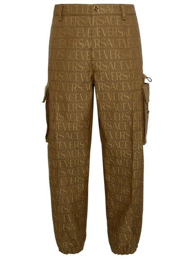 Shop Versace Brown Cotton Blend Pants