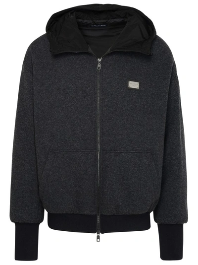 Shop Dolce & Gabbana Gray Wool Blend Bomber Jacket In Grey