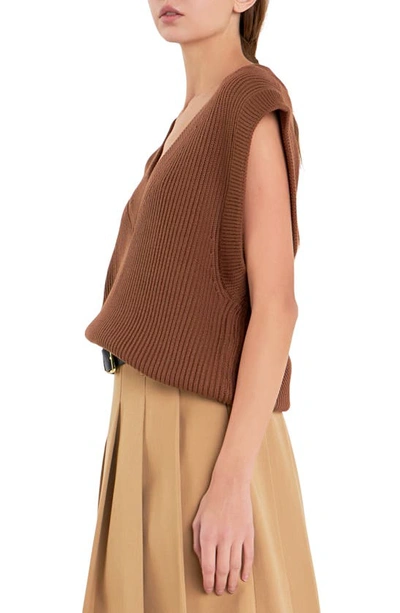 English Factory Throw On Sweater Vest In Chocolate