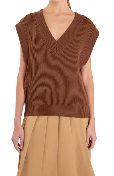 English Factory Throw On Sweater Vest In Chocolate