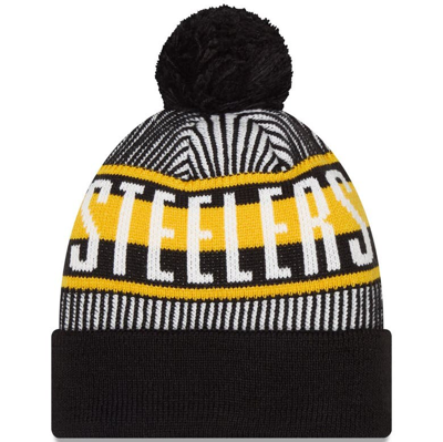 Shop New Era Youth  Black Pittsburgh Steelers Striped  Cuffed Knit Hat With Pom