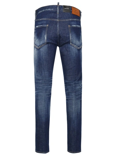 Dsquared2 Five Pocket Stretch Denim Trousers With Localized Wear Washing In Blue