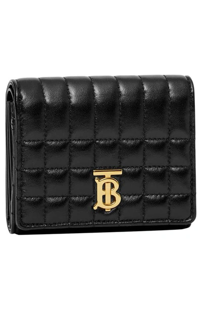 Shop Burberry Lola Quilted Leather Trifold Wallet In Black / Light Gold