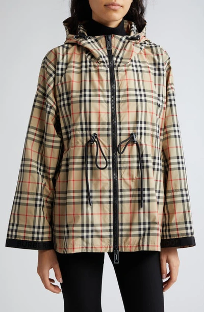Shop Burberry Bacton Vintage Check Hooded Jacket In Archive Beige Ip Check