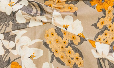 Shop Melloday Floral Print Ruched Satin Midi Dress In Grey Orange Floral Print